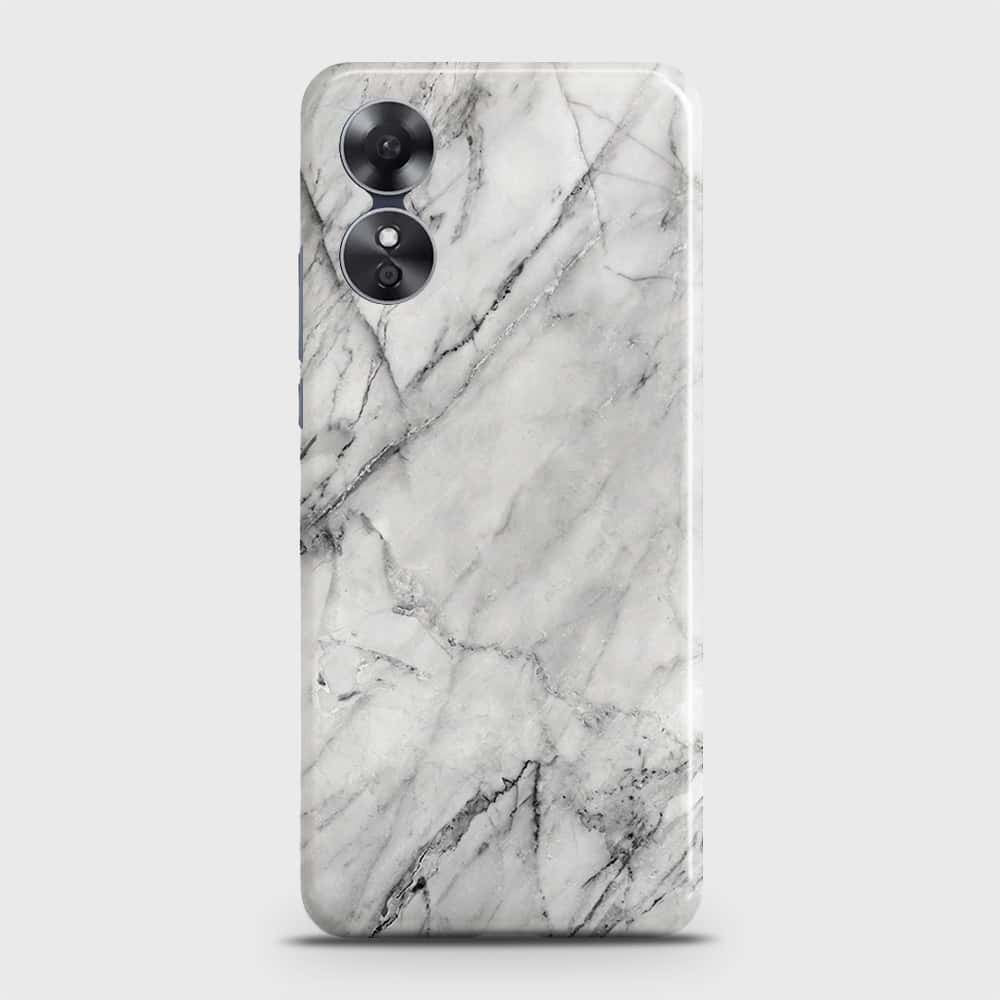 Oppo A17 Cover - Trendy White Marble Printed Hard Case with Life Time Colors Guarantee