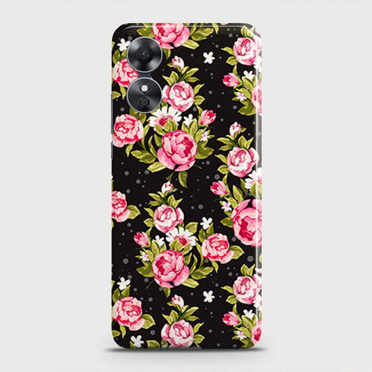 Oppo A17 Cover - Trendy Pink Rose Vintage Flowers Printed Hard Case with Life Time Colors Guarantee