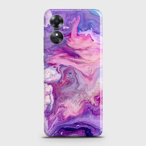 Oppo A17 Cover - Chic Blue Liquid Marble Printed Hard Case with Life Time Colors Guarantee