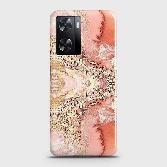 Oppo A57 4G 2022 Cover - Trendy Chic Rose Gold Marble Printed Hard Case with Life Time Colors Guarantee