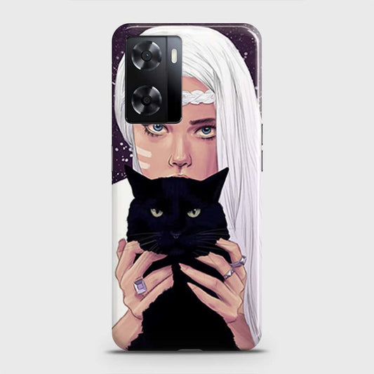 Oppo A57 4G 2022 Cover - Trendy Wild Black Cat Printed Hard Case with Life Time Colors Guarantee