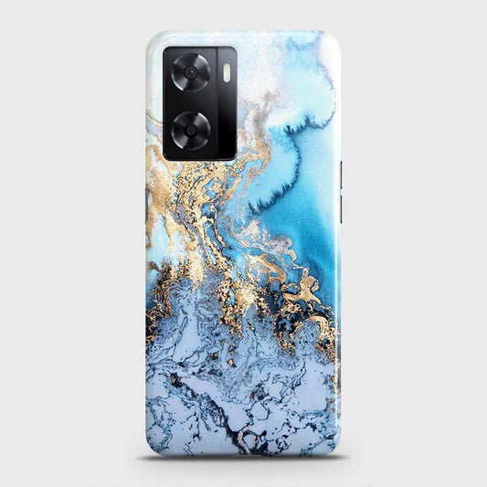 Oppo A57 4G 2022 Cover - Trendy Golden & Blue Ocean Marble Printed Hard Case with Life Time Colors Guarantee
