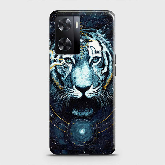 Oppo A57 4G 2022 Cover - Vintage Galaxy Tiger Printed Hard Case with Life Time Colors Guarantee