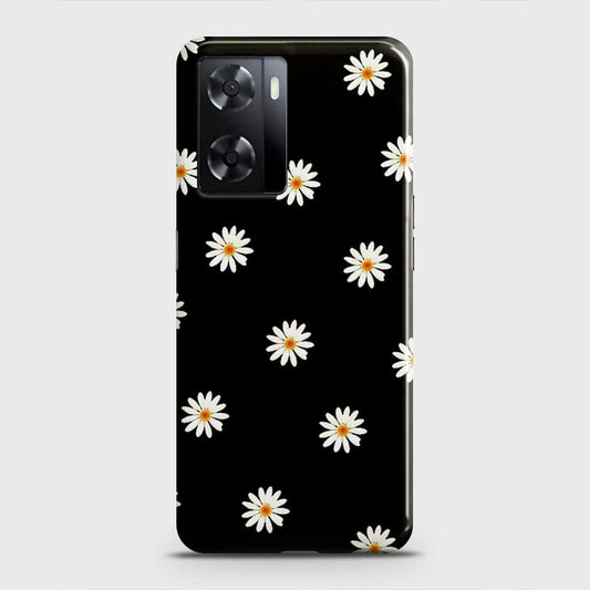 Oppo A57 4G 2022 Cover - White Bloom Flowers with Black Background Printed Hard Case with Life Time Colors Guarantee