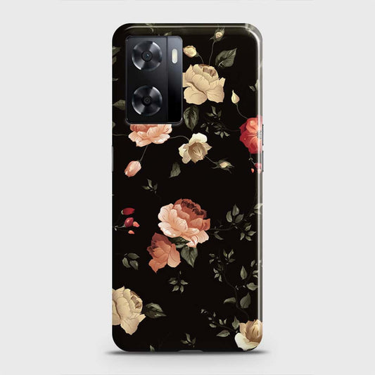 Oppo A57 4G 2022 Cover - Dark Rose Vintage Flowers Printed Hard Case with Life Time Colors Guarantee