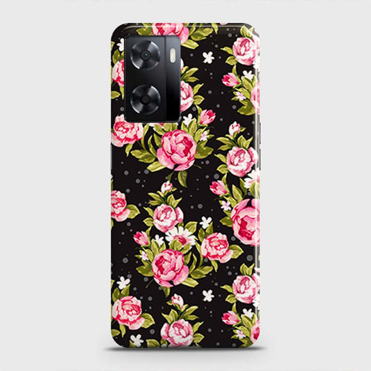 Oppo A57 4G 2022 Cover - Trendy Pink Rose Vintage Flowers Printed Hard Case with Life Time Colors Guarantee