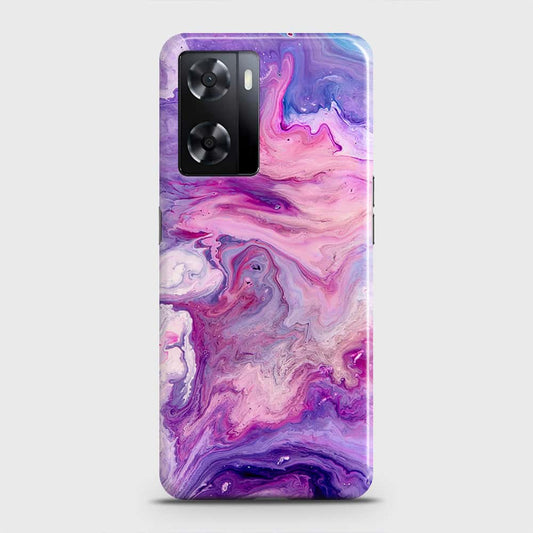 Oppo A57 4G 2022 Cover - Chic Blue Liquid Marble Printed Hard Case with Life Time Colors Guarantee