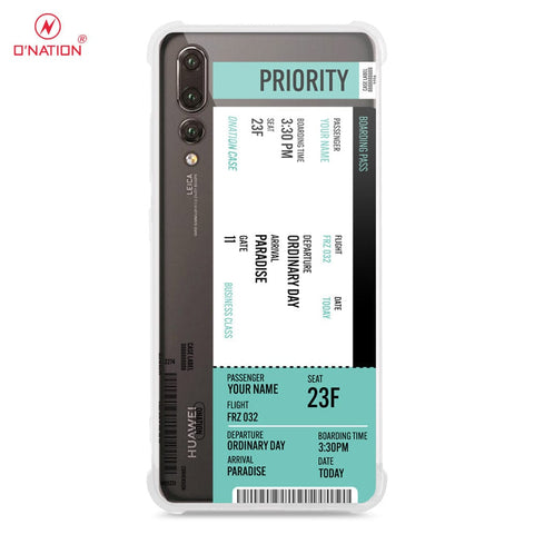 Huawei P20 Pro Cover - Personalised Boarding Pass Ticket Series - 5 Designs - Clear Phone Case - Soft Silicon Borders