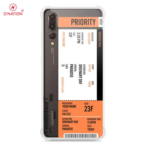 Huawei P20 Pro Cover - Personalised Boarding Pass Ticket Series - 5 Designs - Clear Phone Case - Soft Silicon Borders