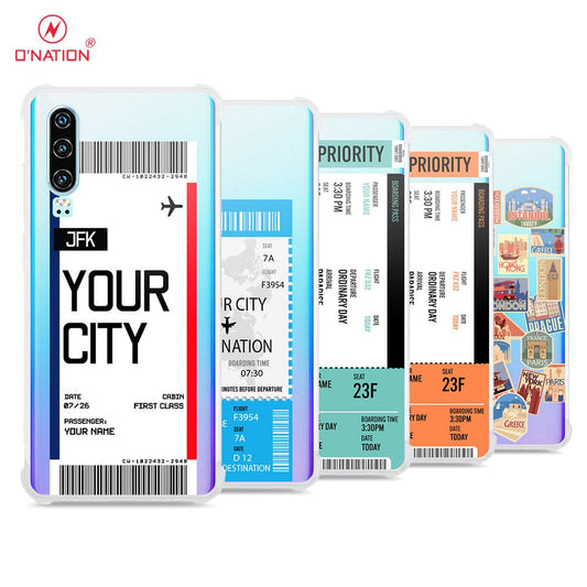 Huawei P30 Cover - Personalised Boarding Pass Ticket Series - 5 Designs - Clear Phone Case - Soft Silicon Borders