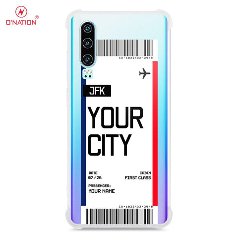 Huawei P30 Cover - Personalised Boarding Pass Ticket Series - 5 Designs - Clear Phone Case - Soft Silicon Borders