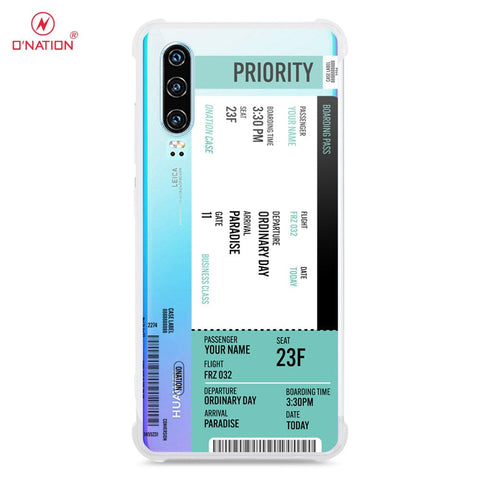 Huawei P30 Cover - Personalised Boarding Pass Ticket Series - 5 Designs - Clear Phone Case - Soft Silicon Borders
