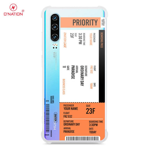 Huawei P30 Cover - Personalised Boarding Pass Ticket Series - 5 Designs - Clear Phone Case - Soft Silicon Borders