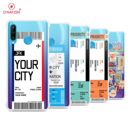 Huawei P30 Lite Cover - Personalised Boarding Pass Ticket Series - 5 Designs - Clear Phone Case - Soft Silicon Borders