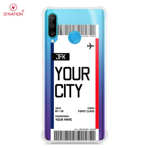 Huawei P30 Lite Cover - Personalised Boarding Pass Ticket Series - 5 Designs - Clear Phone Case - Soft Silicon Borders