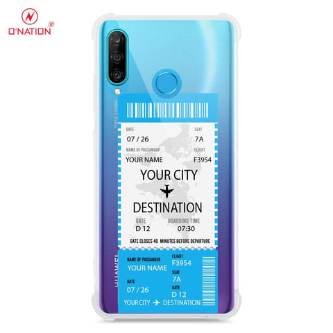 Huawei P30 Lite Cover - Personalised Boarding Pass Ticket Series - 5 Designs - Clear Phone Case - Soft Silicon Borders