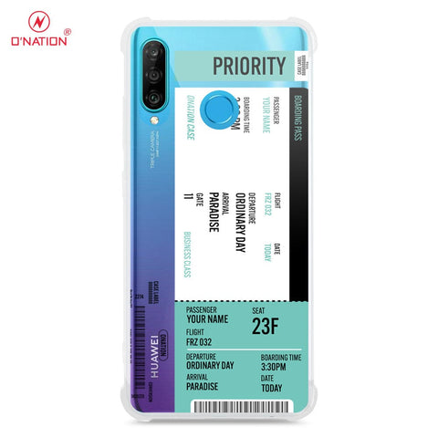 Huawei P30 Lite Cover - Personalised Boarding Pass Ticket Series - 5 Designs - Clear Phone Case - Soft Silicon Borders