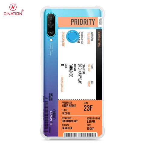 Huawei P30 Lite Cover - Personalised Boarding Pass Ticket Series - 5 Designs - Clear Phone Case - Soft Silicon Borders