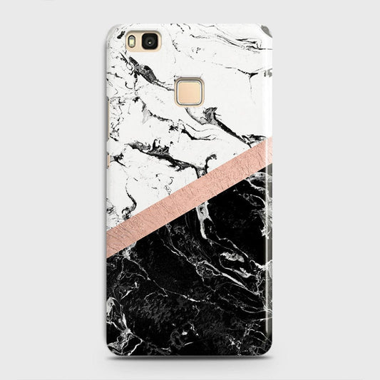 Huawei P9 Lite Cover - Black & White Marble With Chic RoseGold Strip Case with Life Time Colors Guarantee