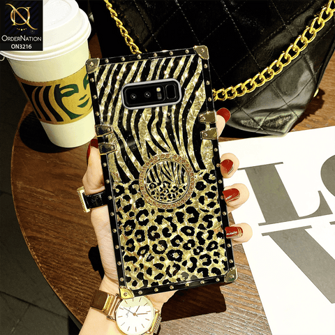 Samsung Galaxy Note 8 Cover - Design 1 - Trendy Stripes Pattern Golden Square Case With Matching Bling Ring Holder