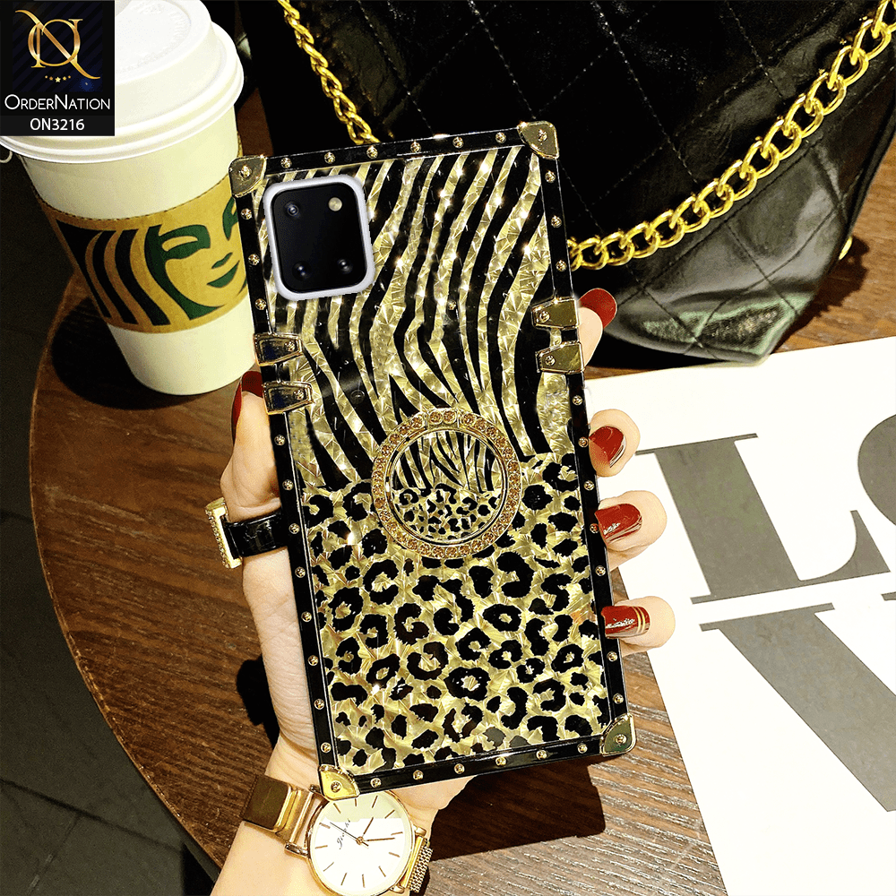 Samsung Galaxy Note 10 Lite Cover - Design 1 - Trendy Stripes Pattern Golden Square Case With Matching Bling Ring Holder