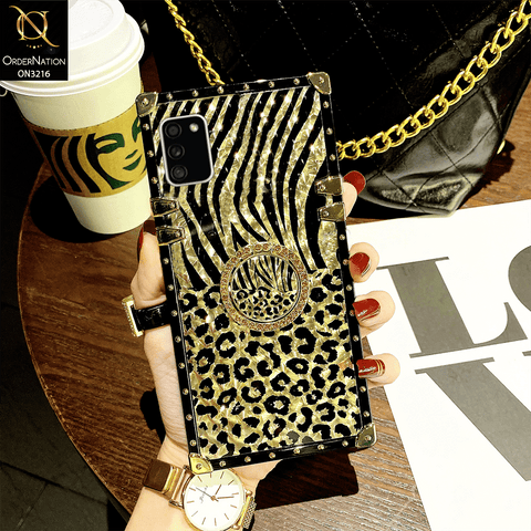 Samsung Galaxy A02s Cover - Design 1 - Trendy Stripes Pattern Golden Square Case With Matching Bling Ring Holder