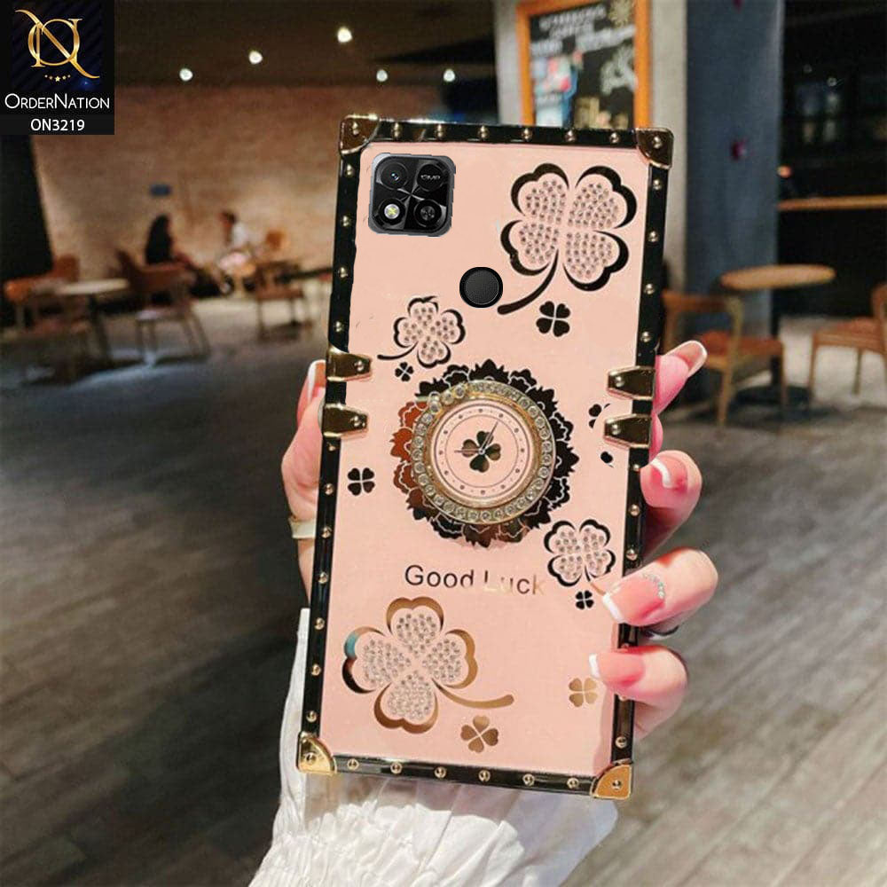 Xiaomi Redmi 10A Cover - Pink - Square Bling Diamond Glitter Soft TPU Trunk Case with Ring Holder
