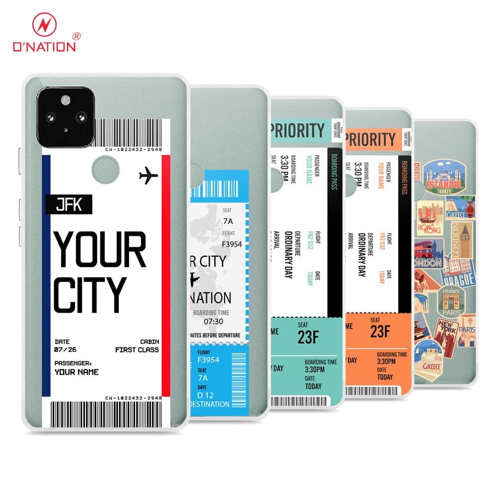 Google Pixel 5 Cover - Personalised Boarding Pass Ticket Series - 5 Designs - Clear Phone Case - Soft Silicon Borders