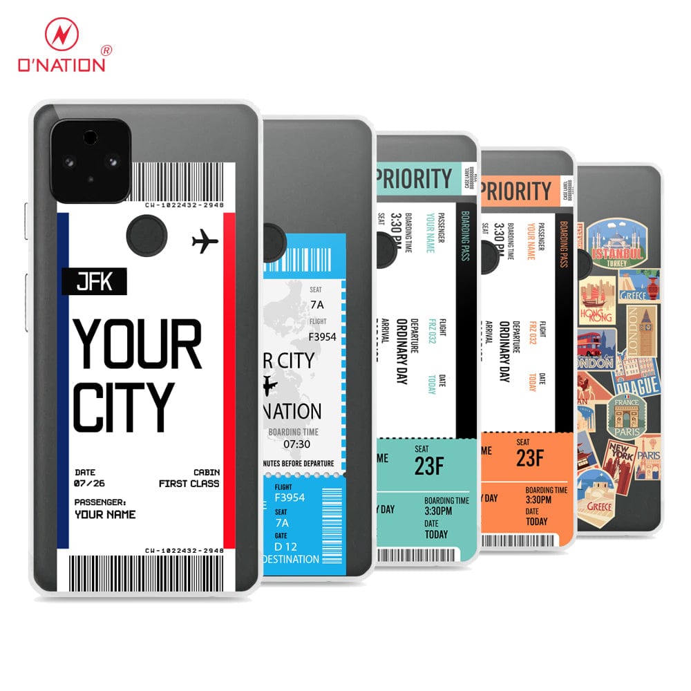 Google Pixel 5a 5G Cover - Personalised Boarding Pass Ticket Series - 5 Designs - Clear Phone Case - Soft Silicon Borders