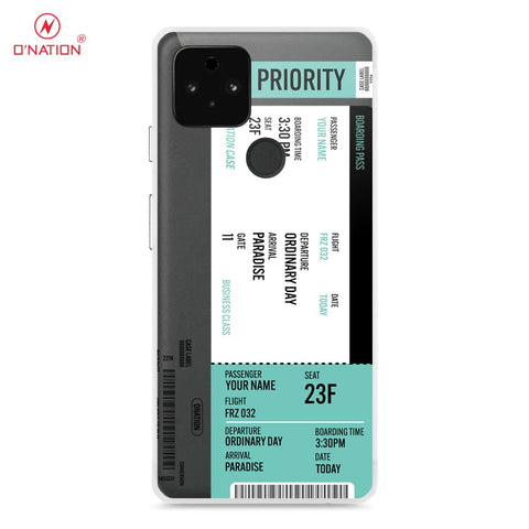 Google Pixel 5a 5G Cover - Personalised Boarding Pass Ticket Series - 5 Designs - Clear Phone Case - Soft Silicon Borders