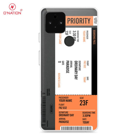 Google Pixel 5a 5G Cover - Personalised Boarding Pass Ticket Series - 5 Designs - Clear Phone Case - Soft Silicon Borders