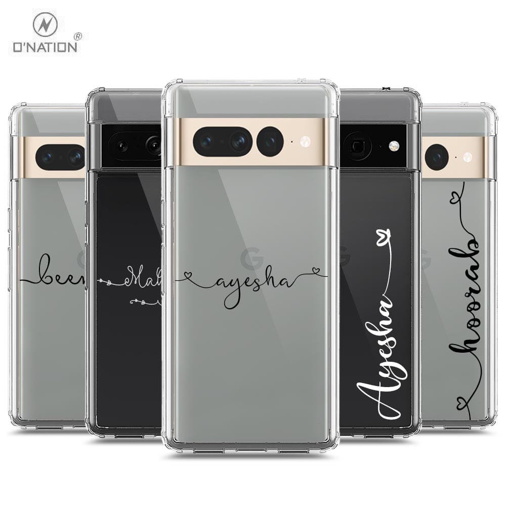 Google Pixel 7 Pro Cover - Personalised Name Series - 8 Designs - Clear Phone Case - Soft Silicon Borders