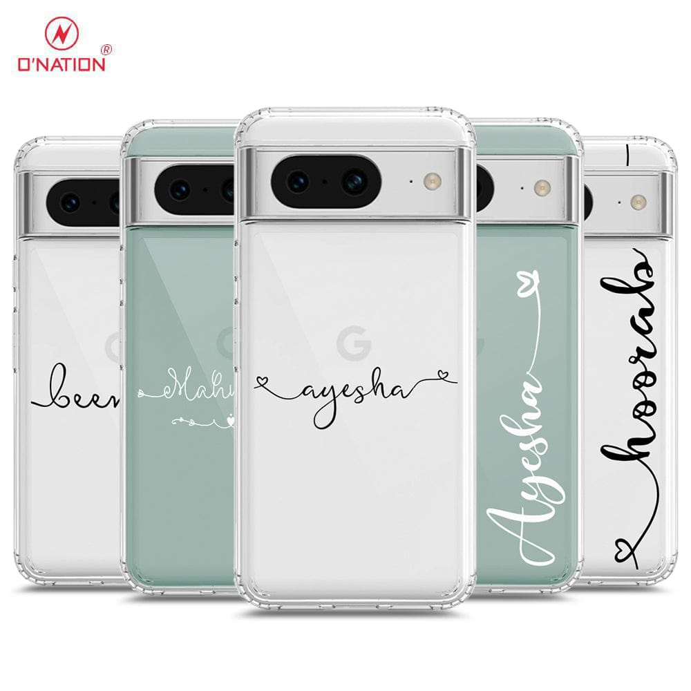 Google Pixel 8 Cover - Personalised Name Series - 8 Designs - Clear Phone Case - Soft Silicon Borders