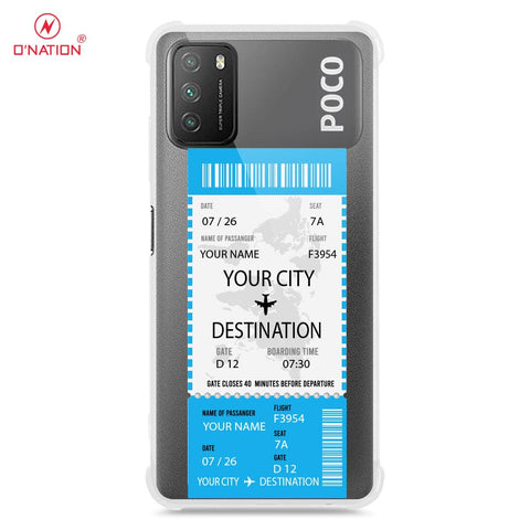 Xiaomi Poco M3 Cover - Personalised Boarding Pass Ticket Series - 5 Designs - Clear Phone Case - Soft Silicon Borders