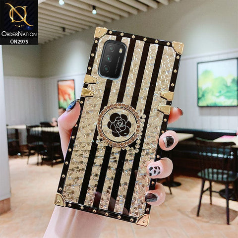Xiaomi Redmi 9T Cover - Design 2 - 3D illusion Gold Flowers Soft Trunk Case With Ring Holder
