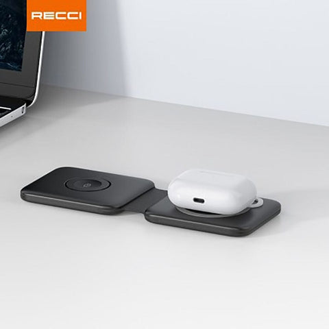 Black - Recci RCW-13 - 15W Magnetic RECCI Wireless Charger 3 in 1 Detachable Folding Function