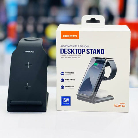 Black - Recci RCW-16 - 4 in 1 magnetic suction wireless charging & bracket 15W High Power Charger