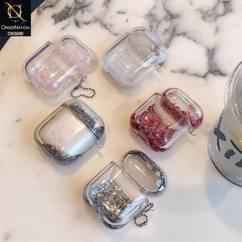 Apple Airpods 1 / 2 Cover - Pink - New Transparent Color Lquid Glitter Hard Shell Case