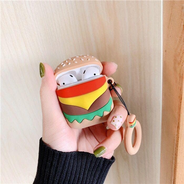 Cute Ruberized Soft Burger Airpods Case For Apple Airpods 1 / 2 - Mix