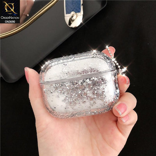 Apple Airpods 3rd Gen 2021 Cover - Silver - New Transparent Color Lquid Glitter Hard Shell Case