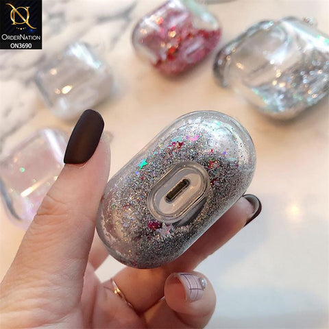 Apple Airpods 3rd Gen 2021 Cover - Silver - New Transparent Color Lquid Glitter Hard Shell Case