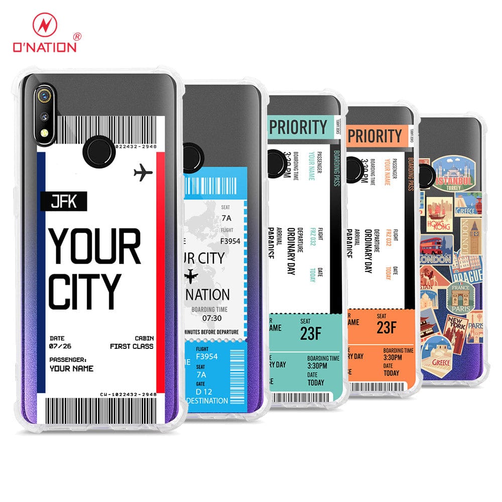 Realme 3 Cover - Personalised Boarding Pass Ticket Series - 5 Designs - Clear Phone Case - Soft Silicon Borders