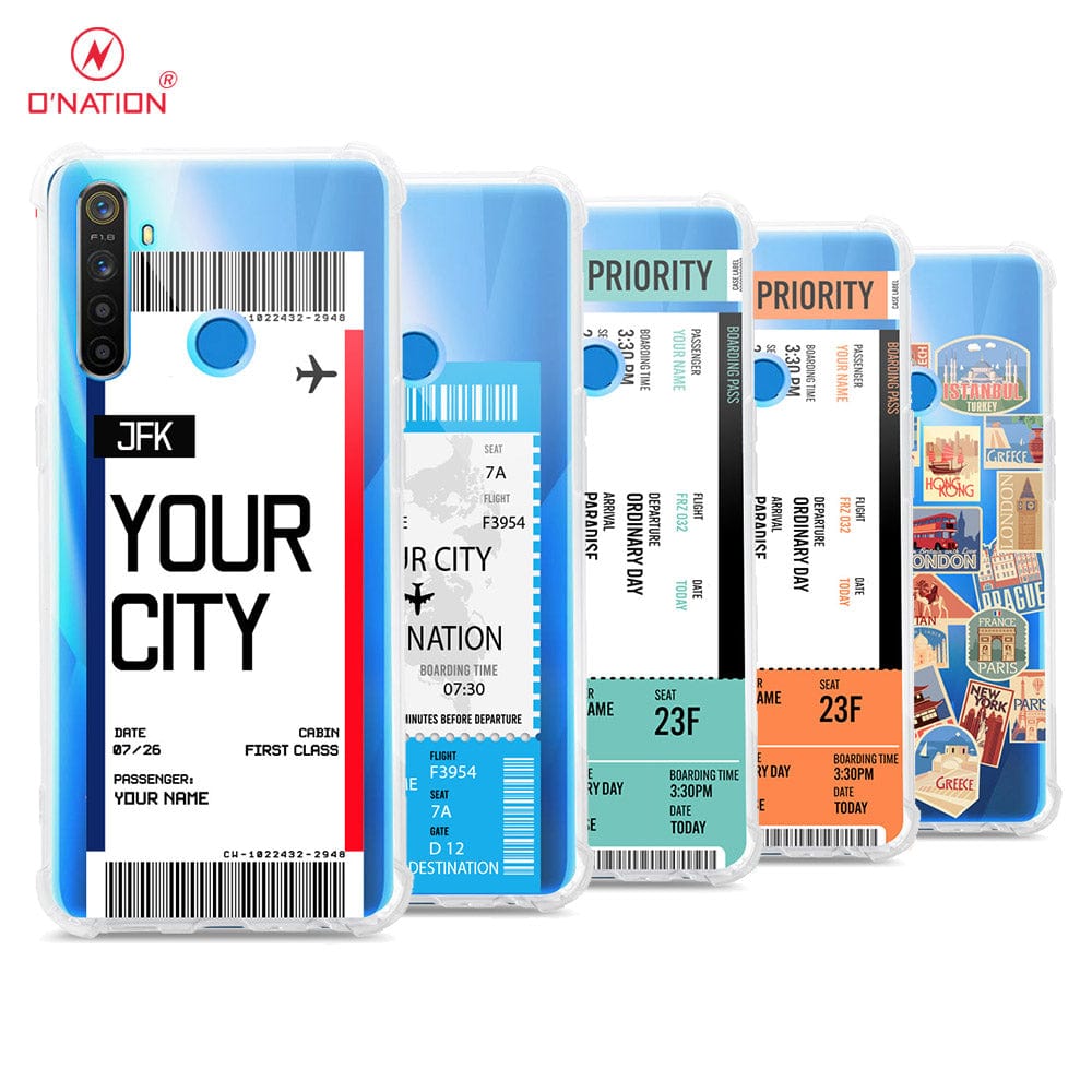 Realme 5i Cover - Personalised Boarding Pass Ticket Series - 5 Designs - Clear Phone Case - Soft Silicon Borders