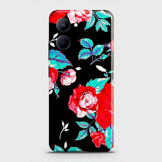 Realme C33 Cover - Luxury Vintage Red Flowers Printed Hard Case with Life Time Colors Guarantee