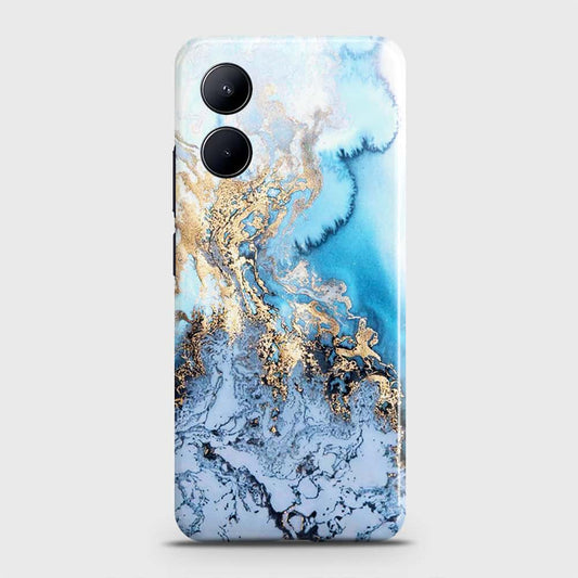 Realme C33 Cover - Trendy Golden & Blue Ocean Marble Printed Hard Case with Life Time Colors Guarantee