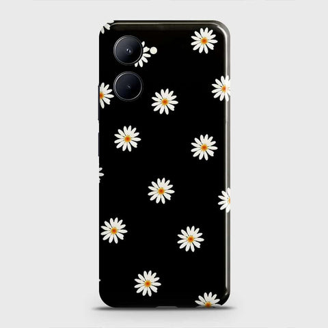 Realme C33 Cover - White Bloom Flowers with Black Background Printed Hard Case with Life Time Colors Guarantee
