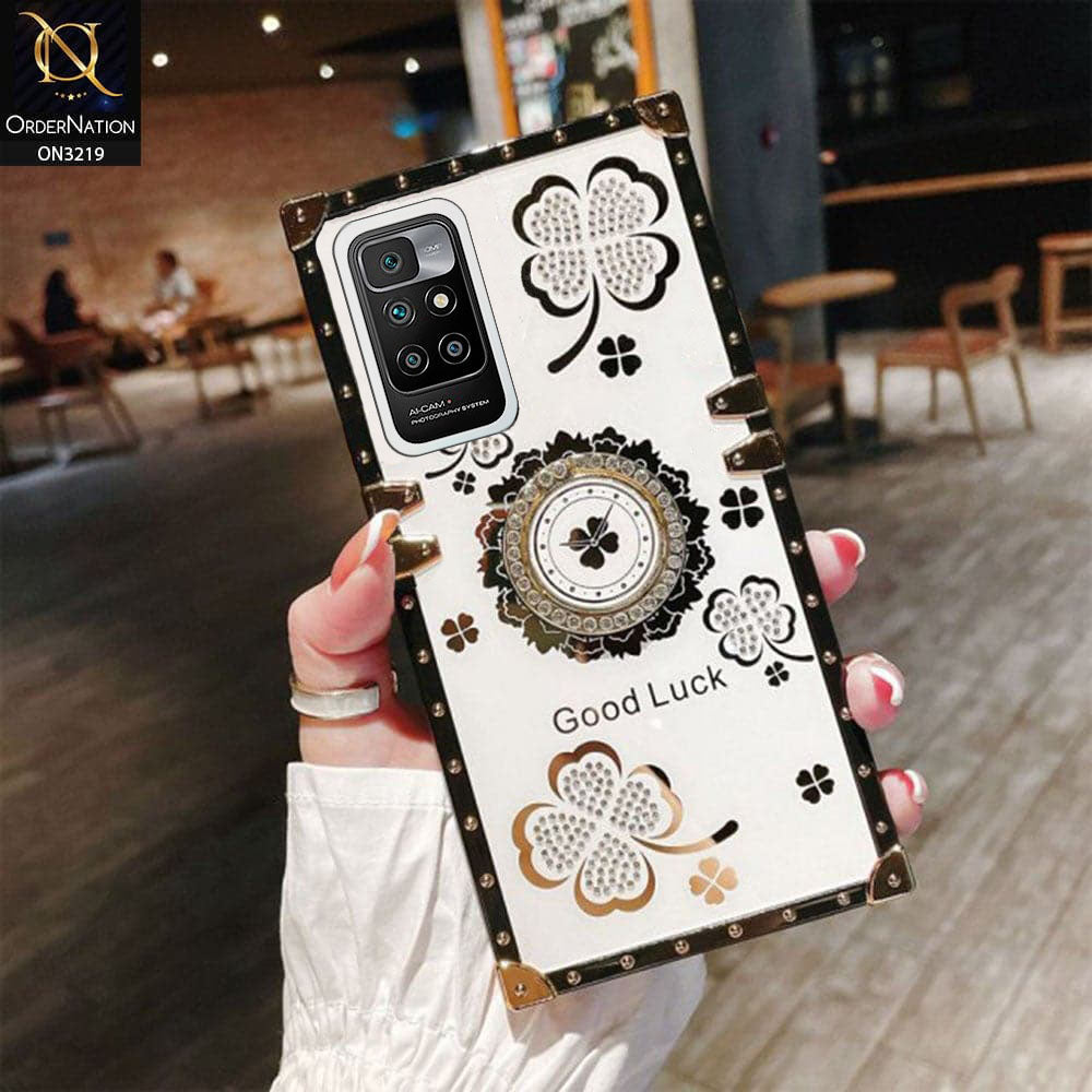 Xiaomi Redmi 10 Cover - Ash White - Square Bling Diamond Glitter Soft TPU Trunk Case with Ring Holder