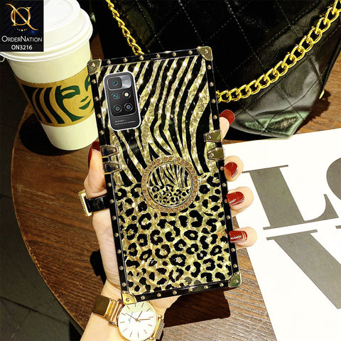 Xiaomi Redmi 10 2022 Cover - Design1 - Trendy Stripes Pattern Golden Square Case With Matching Bling Ring Holder