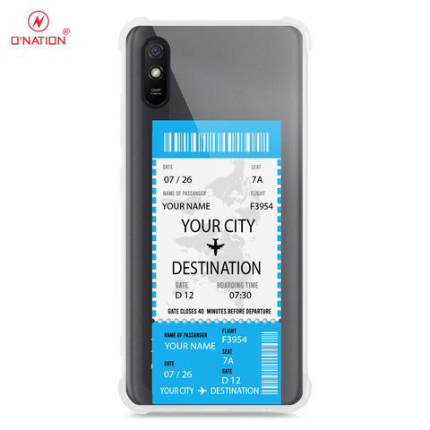 Xiaomi Redmi 9A Cover - Personalised Boarding Pass Ticket Series - 5 Designs - Clear Phone Case - Soft Silicon Borders