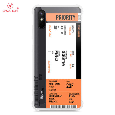 Xiaomi Redmi 9A Cover - Personalised Boarding Pass Ticket Series - 5 Designs - Clear Phone Case - Soft Silicon Borders